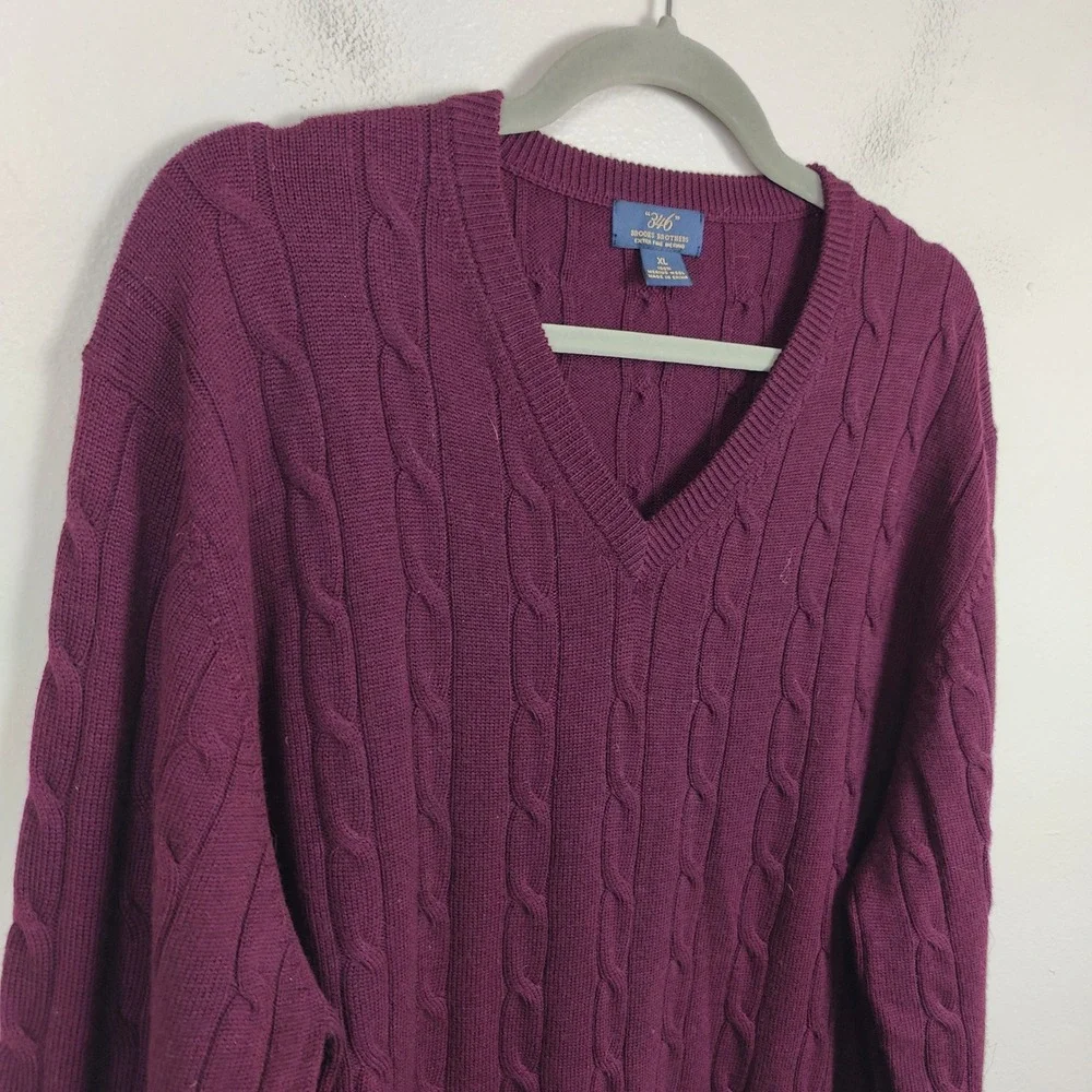 Brooks Brothers Sweater‎ Mens XL Plum Purple Extra Fine Merino Wool Cable Knit